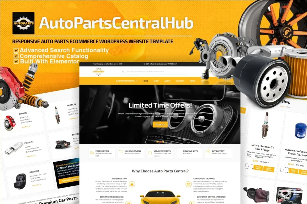 AutoPartsCentralHub Responsive Auto Parts Ecommerce WordPress Website Template Image 1